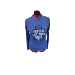 G2OH blue carpe diem graphic hooded long sleeve tee, size small